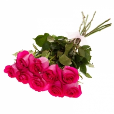 Девять розовых роз, перевязанные лентой